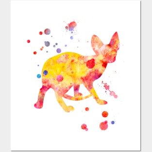 Devon Rex Cat Watercolor Painting Posters and Art